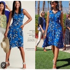 CAbi #5576 Untamed Electric Blue Floral Dress Asymmetrical Sleeveless Size Med