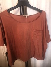 Grade & Gather Tee T Shirt Top Cropped Short Sleeve Rust Cotton Large Oversized