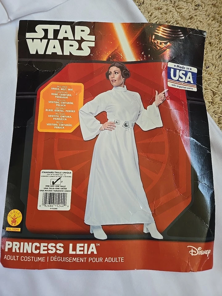 Star Wars Disney Princesa Leia Adulto Mujer Halloween Disfraz OS Peluca Vestido Cinturón Foto 3 de 4