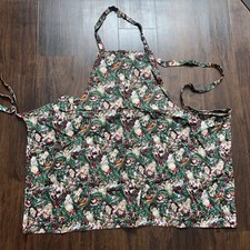Handmade Christmas Full Apron Christmas Santa Poinsettia Print Adjustable Ties