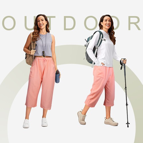 Womens Capri Pants Jogger Running Lounge Loose Fit Drawstring High Waisted Pants - Picture 43 of 48