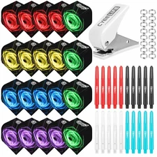 CyeeLife Dart Flight Punch Kit+20 Dart Flights+20 Dart Shafts+100 Metal Ring