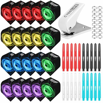 CyeeLife Dart Flight Punch Kit+20 Dart Flights+20 Dart Shafts+100 Metal Ring