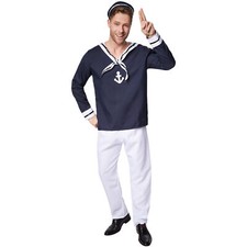 Men?s Sailor Costume Halloween Fancy Dress Outfit Adult Harbour Captain Sea Ocea