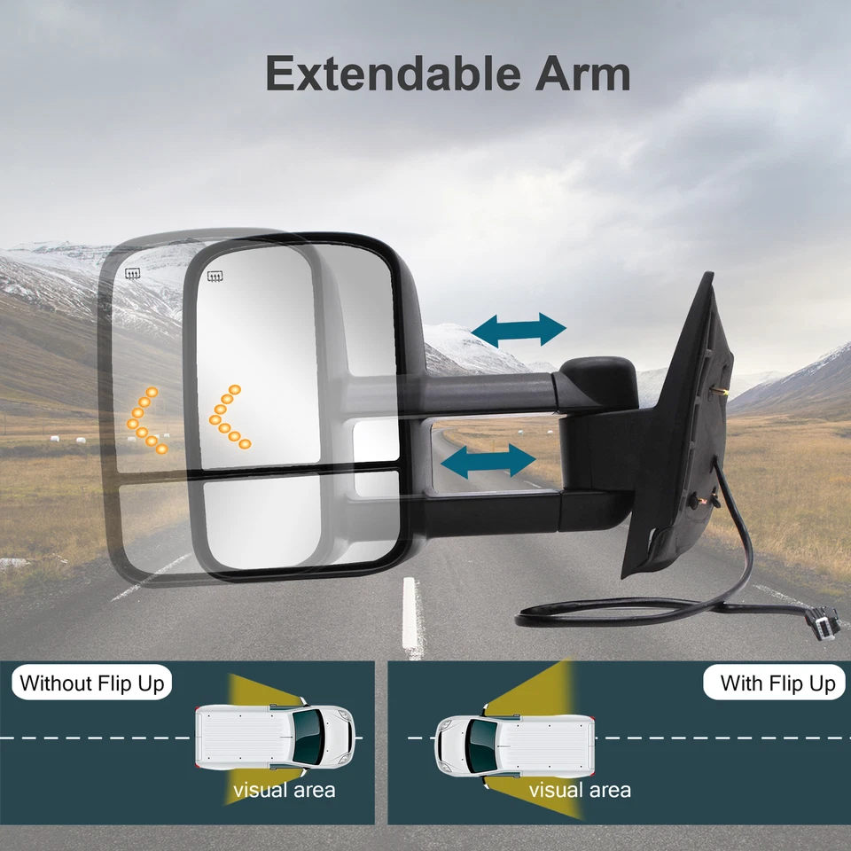 Par de espejos retrovisores de remolque para Silverado Sierra 2007-2013 Power lámpara de flecha térmica izquierda+derecha Foto 4 de 4