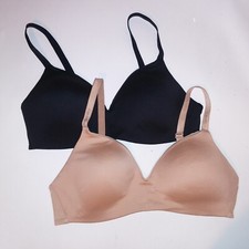 Set of 2 Calvin Klein Bra Medium Lightly Lined Solid Black Beige Wireless