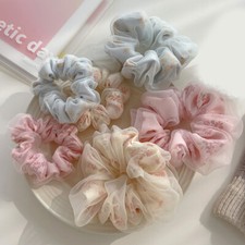 Flower Double Layer Organza Hair Scrunchies Women Big Ponytail Hair Band Elastic
