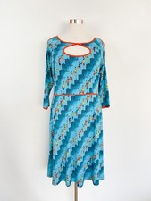 LEONA EDMISTON RUBY jersey Bessie Deco Do A-line dress sz 4 (16) XL / retro blue