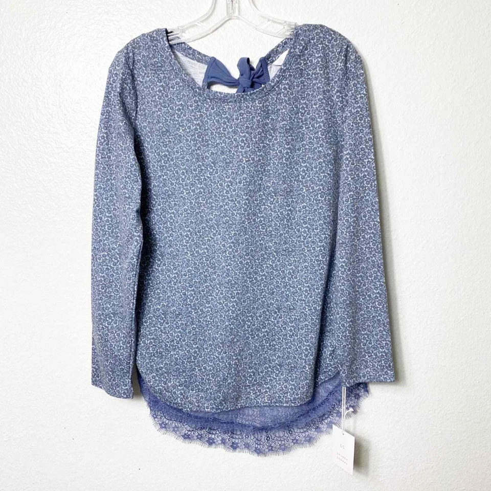 LC Lauren Conrad синий цветочный кружева отделки длинным рукавом женщин маленький полиэстер новый с Ярлыками