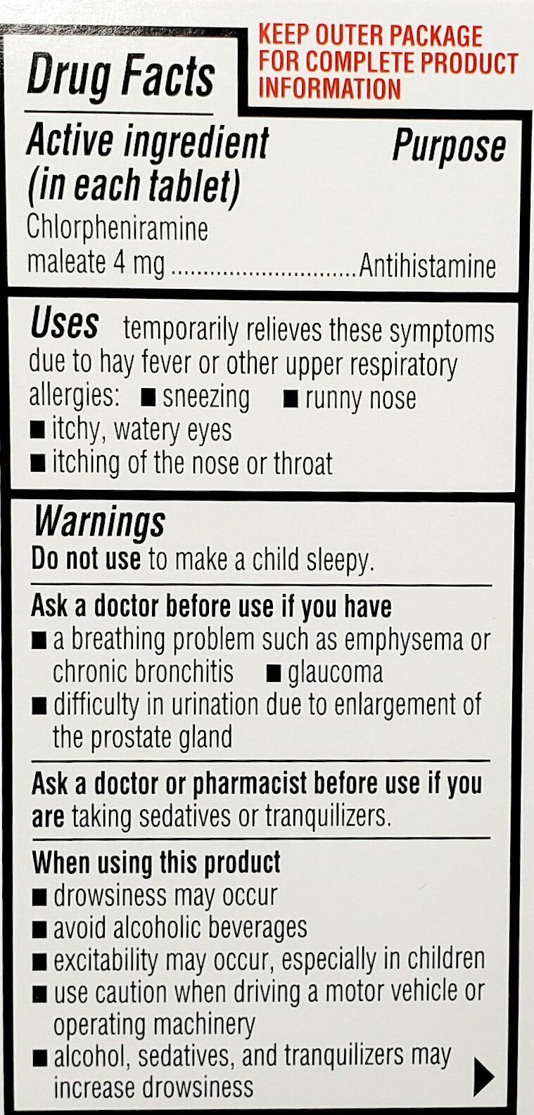 Major Allergy Chlorpheniramine 4mg 100ct Tablets Exp Date 082025 eBay