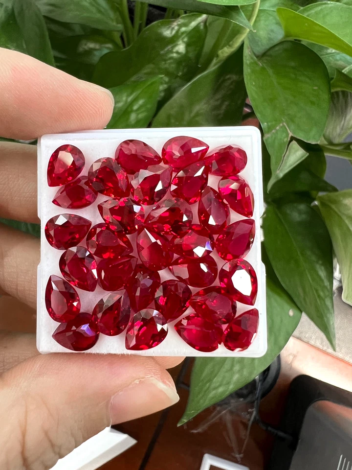 AGL Certified Lab Grown Ruby Pear Cut Hand Cutting Loose Pigeon Blood Red Gems - Image 2 of 4