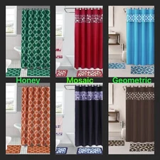 GEOMETRIC NEW PRINT DESIGN BATHROOM SET BATH MATS RUG SHOWER CURTAIN LID COVER