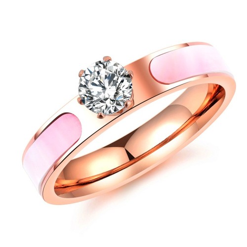 18K Rose Gold AAA Zircon Shell Band Women's Titanium Steel Wedding Ring Size 5-9