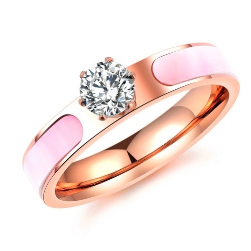 Anillo de boda de acero titanio con banda de circón de oro rosa 18K talla 5-9 - Imagen 1 de 7