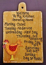 ROOSTER SIGN Kitchen Operating Hours WALL HANGER PLAQUE Country Chicken Decor