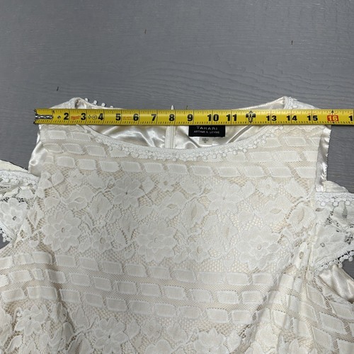 Vestido Tahari para mujer 16 blanco perla bordado forrado hombro abierto informal - Imagen 6 de 11