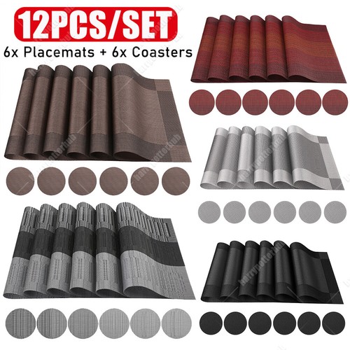 Set of 12 PVC Placemats & Coasters Non-Slip Heat Insulation Dining Table Mats