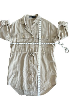 Zara Womens Beige Button Down Shirt Dress with Drawstring Accent Size XS  GUC | eBay