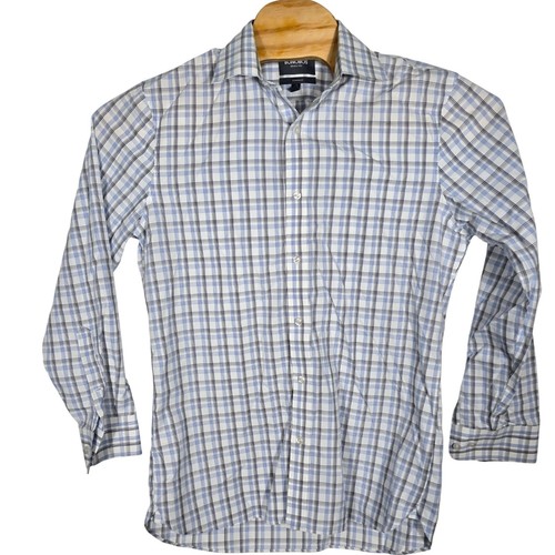 Bonobos Button Up Dress Shirt Size 15.5 Men's White Blue Gray Plaid Long Sleeve - Picture 2 of 4