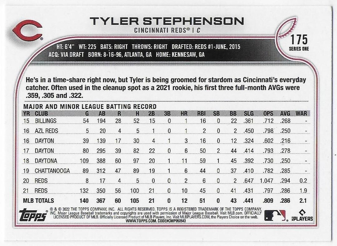 2022 Topps #175 Tyler Stephenson CUP - Cincinnati Reds | eBay