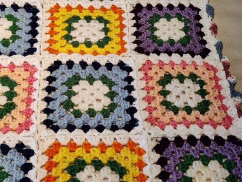 VTG Multicolored Granny Square Handmade GrannyCore Blanket Throw 38x38 Cottage - Picture 9 of 11