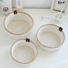 3Pcs Large Medium Small Cotton Rope Woven Storage Basket Set Round 3 Sizes