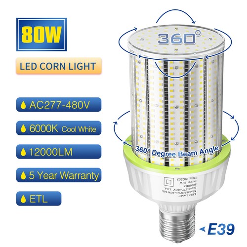 480V 80W Workshop Warehouse LED Corn Light Bulb Parking Lot Street Area Lighting - Picture 2 of 13
