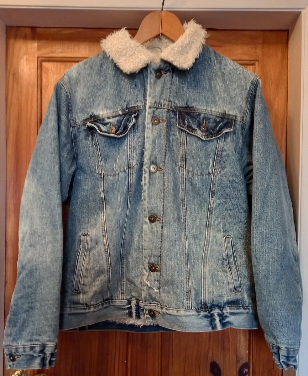 Vintage Denim Co Sherpa Faux Fur Lined Distressed Denim Jacket