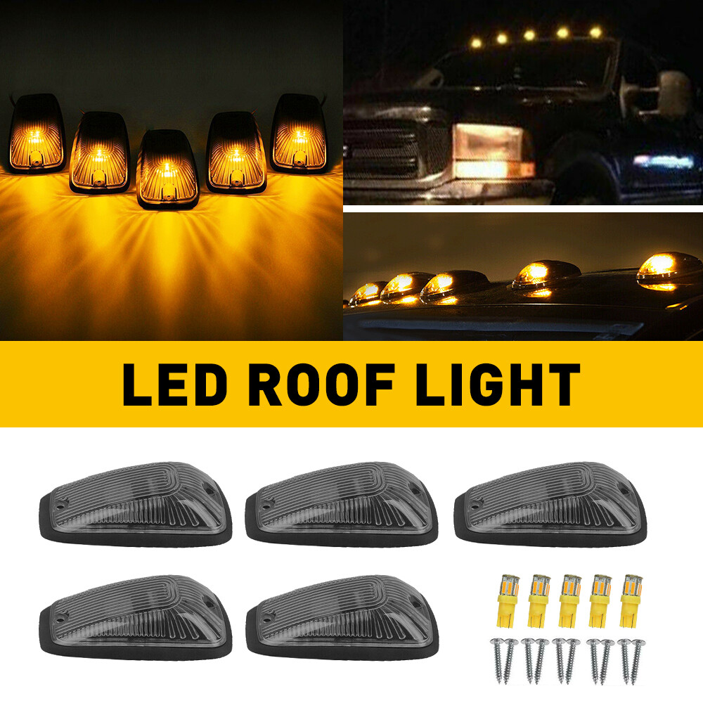 iJDMTOY 5Pcs Amber Led Cab Roof Top Marker Running Lights For Truck Suv 4X4 (Black Smoked Lens Lamps