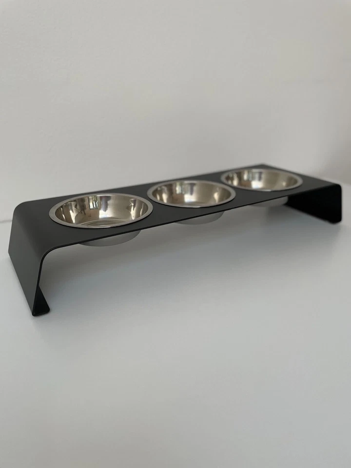 FUTTERSTATION Futter Ständer 3 SET Napf Näpfe Fressnapf EDELSTAHL🍀Schwarz Weiß - Bild 2 von 4