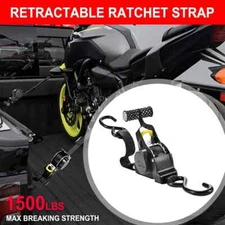 🔥4x PACK-Auto Retractable-Motorcycle & Trailer Ratchet Straps –1” x 10’ | Tuff