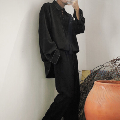 Mens Loose Pirate Shirt Lace Up Neck Tops T-shirt Collared Retro