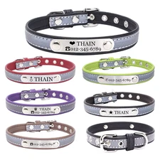 Personalized Reflective Cat Dog Collar with Name Plate Custom Engraved for Pets