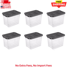 Sterilite 30 Quart Stacker Box, Durable Clear Plastic Storage Bin with Latch Lid