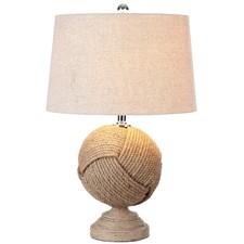 24" Brown Monkey's Fist Knotted Rope LED Table Lamp, Coastal Farmhouse Nautic...