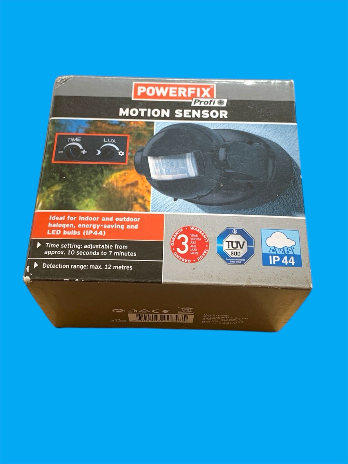 Powerfix Motion PIR Sensor Detector - Indoor / Outdoor 12m Range IP44