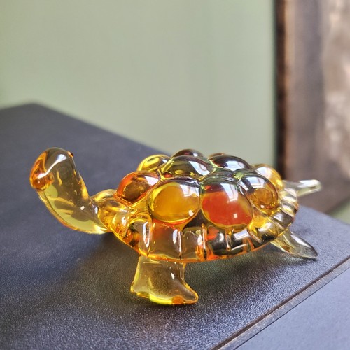 Hand Blown Glass Turtle Figurine Murano Style Miniature Vintage Collectible.