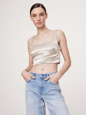 BANANA REPUBLIC Satin Square-Neck Cropped Tank TOP SIZE 4 CHAMPAGNE 603776