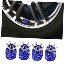 4PCS Crown Car Tire Valve Stem Caps, Crystal Rhinestone Car Wheel Tire Blue