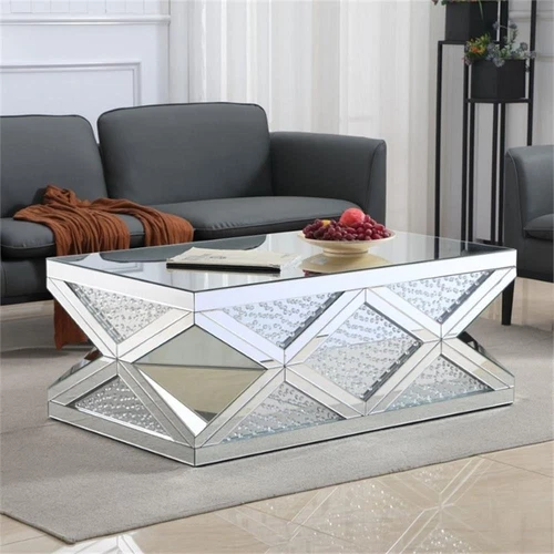 Elegant Decor Modern 47.5" Royal Cut Crystal Mirrored Accent Coffee Table - Picture 2 of 6