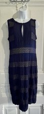 MSSP Max Studio Navy Nude Lace Illusion Bodycon Stretch Party Dress M $118 NWT