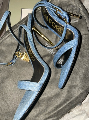 TOM FORD PADLOCK SANDAL BLUE DENIM SIZE 37.5 NIB 