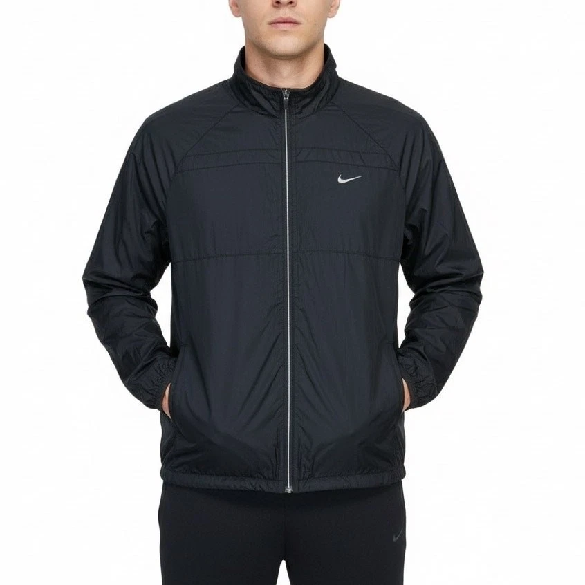 Nike 100% Nylon Windbreaker Jacket Mens M Black Lightweight Running Athletic