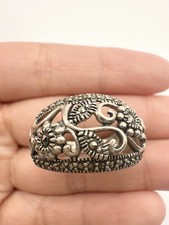 Vintage Sterling Silver Marcasite Filigree Floral Ring Size 9
