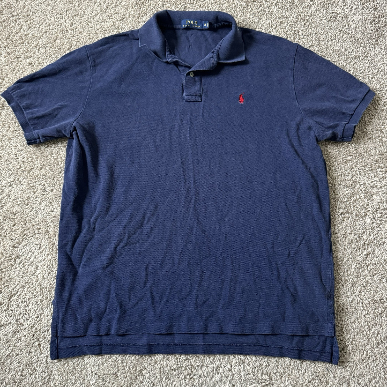 Polo Ralph Lauren uomo XL camicia blu navy cotone preppy rosso pony