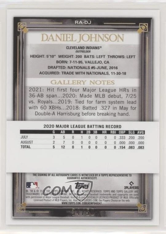 2021 Topps Gallery Rookie Auto Blue /50 Daniel Johnson #RA-DJ Auto RC - Image 2 of 2