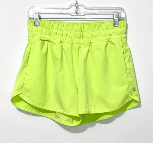 Athleta Girl Run Free 2.5"Shorts XXL 16 Neon Green Pockets Drawstring Logo