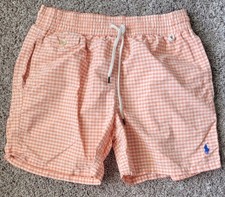 Polo Ralph Lauren Swim Trunks Orange Gingham Check Shorts Pony Preppy Swimwear
