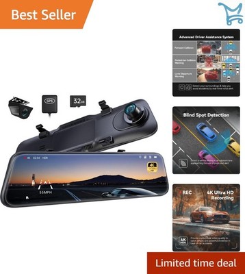 4K Mirror Dash Cam 12  Rear View Mirror Camera Night Vision Voice Control