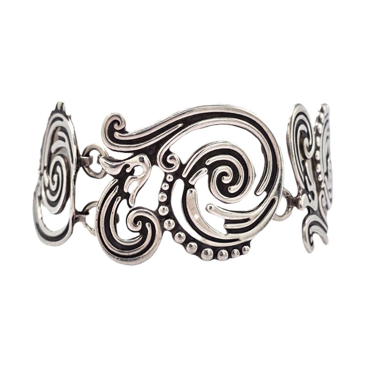 AMPARO TAXCO MEXICO STERLING SILVER CUTOUT SCROLL 7" BRACELET 33.2GR #4205